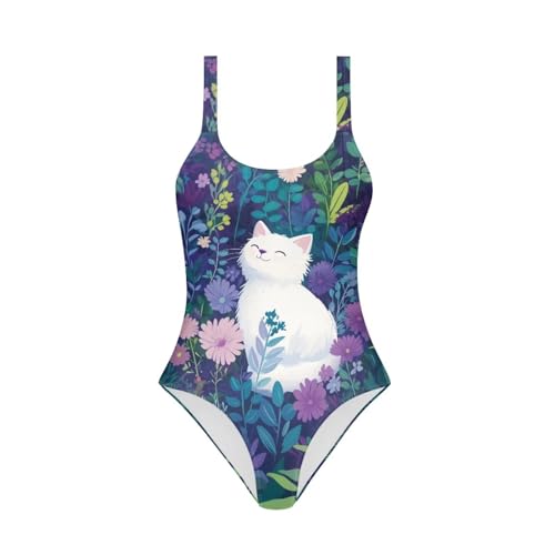 Image of One Piece Bathing Suit for Teen Girls Comfy Crewneck Backless Bathing Suit