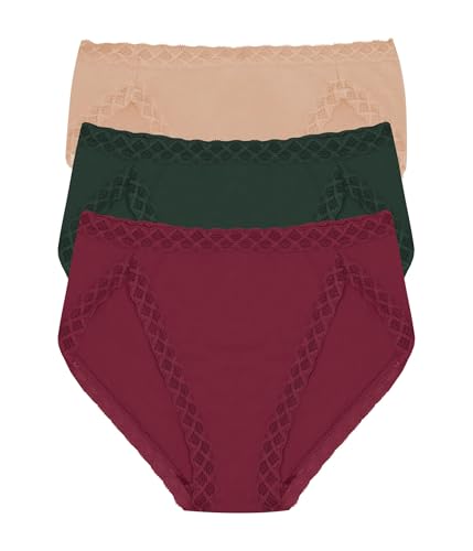 Image of Natori Women's Bliss French Cut 3-Pack, Dk Cherry /Dk Forest /Cafe