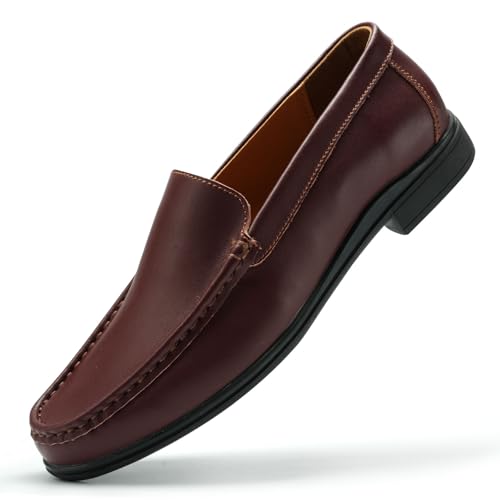 Image of Men's Loafers Casual Leather Slip-On Oxfords Driving Shoes Dress Soft Comfortable & Light-Weight Black