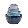 Tabletops Gallery Hobnail Style 4 Piece Blue Storm Stoneware Nesting Mixing Bowl Set for Baking and Cooking