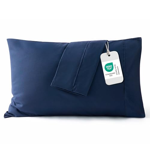 Bedsure Queen Pillow Cases Set of 2 - Navy Microfiber Pillowcase 2 Pack, Super Soft and Cozy Double Brushed Pillow Case Covers with Envelope Closure, Wrinkle, Fade and Stain Resistant, 20x30 Inches