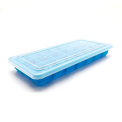 Bandeja de hielo flexible de silicona 21 cavidades con tapa azul miniatura 2