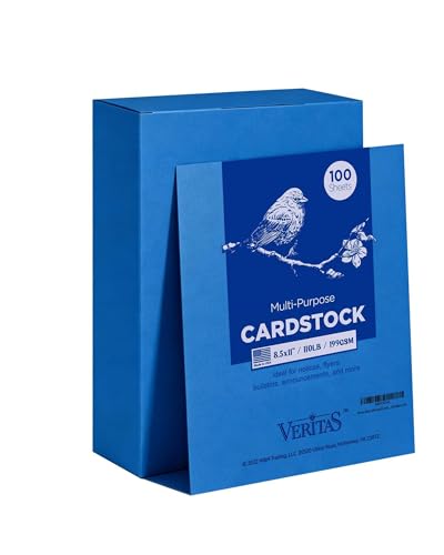 Veritas Blue Colored Cardstock 8.5 x 11 Colored Copy paper 110LB/199GSM Printer Paper 100 Sheets (1 Reams) Colored Multi-Purpose Paper Made in USA