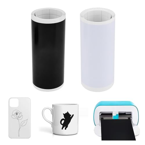 YBCCBY 2 Rollen Smart Vinyl Permanent für Cricut Joy Plotterfolie Selbstklebend Smart Adhesive Vinyl Folie Schwarz Weiß Vinylrolle Transferfolie Plotter Vinylfolie für DIY Tassen