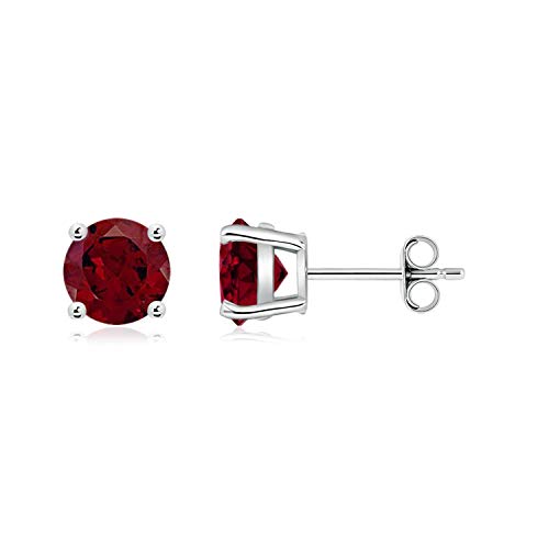 Basket-Set Solitaire Natural Garnet Stud Earrings in Silver (6mm Round)