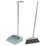 Sky-Blue Broom and Dustpan Set, Long Handle, Stainless Steel, Hair-Free Sweeping, Large Capacity Dustpan, Lightweight, Home Cleaning Essentials, 33.46x10.62x1.57 Inches