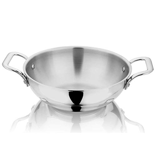 Image of Bhalaria Triply Stainless Steel Kadhai with Lid & Handle 26cm 3.5 Litre |Induction Base Heavy Gauge 3 Layer Body | Deep Fry Pan Wok for Sabzi & Curry|Food Grade Steel |Gas Compatible | Dishwasher Safe