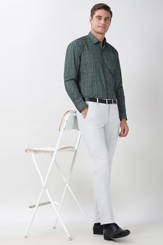 Image of Peter England Men's Printed Formal Shirt with Nature-Inspired Motifs - 100% Cotton, Full Sleeves, Regular Fit