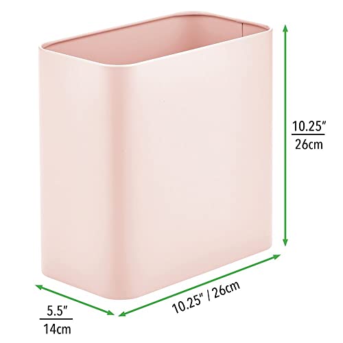 Image of mDesign Metal Wastepaper Bin - Compact Rectangular Bathroom Bin - Rubbish Basket for Home and Office - Light Pink