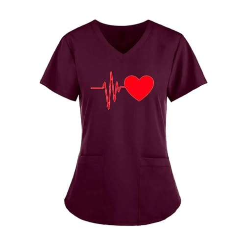 HKYBCF Uniforme de Enfermera Ropa de Verano for Mujer con patrón, Tops de Manga Corta con Cuello en V, Uniforme de médico y Enfermera de Manga Corta(Color3,2XL)