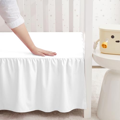 Image of SiinvdaBZX White Crib Skirt Dust Ruffle, Microfiber Crib Bed Skirt | 52 inchx28 inch with 14 inch Drop, Durable Full Coverage Toddler Bedskirt Fit for Baby Boys Girls Nursery Standard Crib