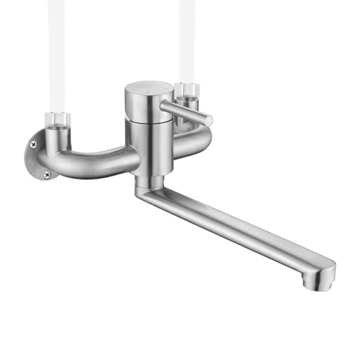 Tondiy Wasserhahn Wandmontage für Garage/Waschküche, Wandarmatur Küche mit 1/2 Zoll Anschluss nach oben, Einhebelmischer Armatur auf Wand mit drehbar, Matt