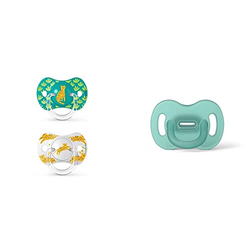 Suvinex, Nuevo Pack 2x Chupetes Fisiol Tetina más Plana y Flexible. Jungle Verde & Suavinex Nuevo Chupete Para Dormir Todo Silicona, Para Beb Color Verde