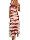 Sunloudy Women Halloween Shark Tale Costume Sequin Tube Bodycon Long Dress Movie Oscar and Lola Cosplay Dress (Multicolor, S)