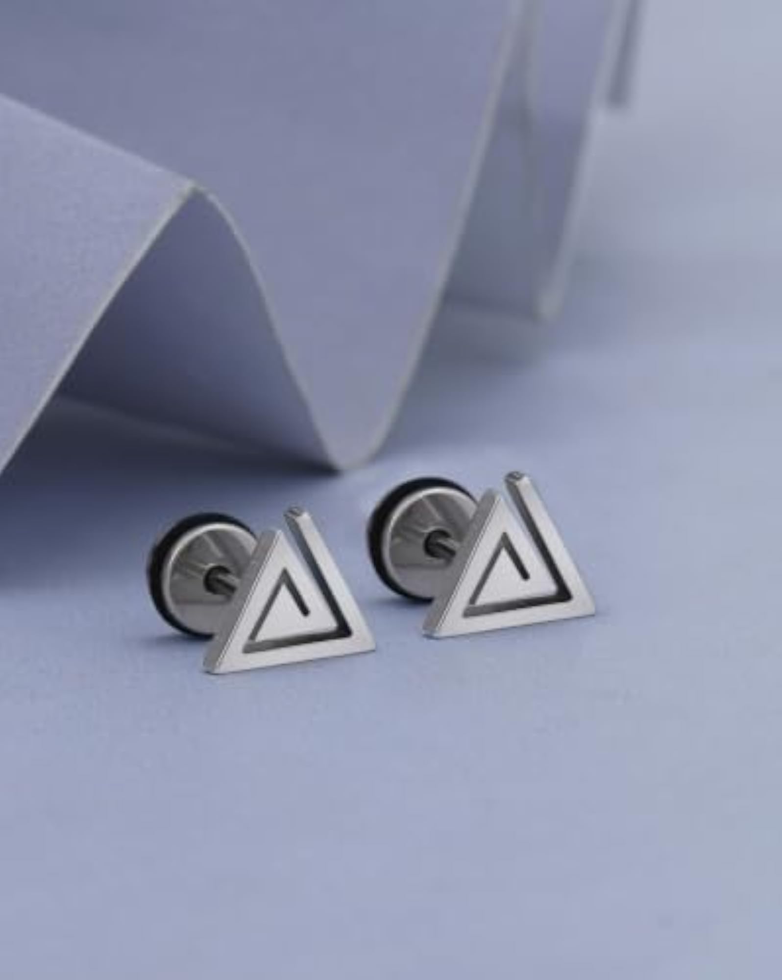 Men's Silver Triangular Earring, Contemporary Design