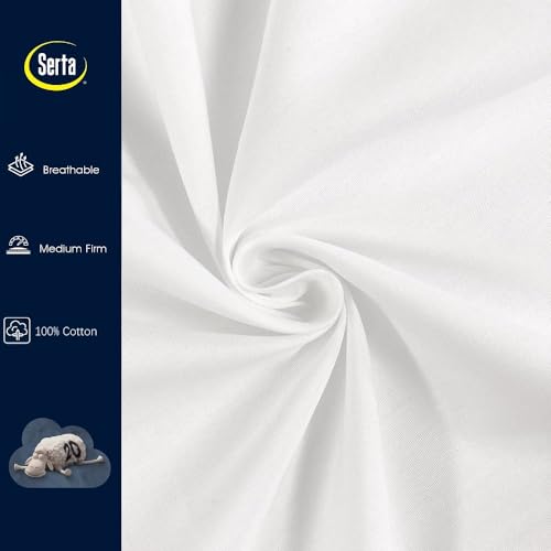 Image of Serta 233 Thread Count White Goose Feather Down Fiber Pillows Medium Firm King Size Pillows Set of 2 Pack 100% Cotton Hotel Collection Bed Pillow for Side Sleeper