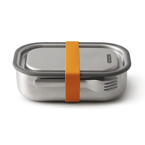 Black+Blum Stainless Steel Bento Lunch Box with Compartments | 3-in-1 Meal Prep Insulated Food Container for Adults & Kids | Vacuum Lock, Silicone Seal & Fork | Orange, 1L / 34 fl oz