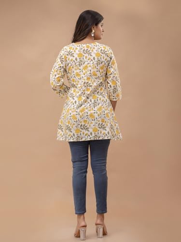 Image of feranoid Floral Print Angrakha 3 Sleeves Flared Kurti