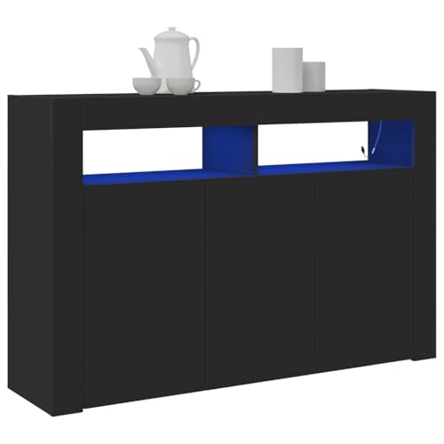 vidaXL Aparador Negro 116 x 30 x 75 cm Madera de ingeniería, Mueble de Sala, Armario de Almacenamiento Moderno, con iluminación RGB, Estilo Minimalista y Madera Duradera
