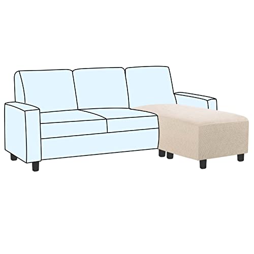 Image of H.VERSAILTEX Ottoman and Sofa Seat Cushion Combined Cover Slipcover Rectangle Sofa Slipcover Fit Length 56'-75' Suitable for L Shaped Seat Cushion Cover or Chaise Part Cover Stretch Thick - Natural