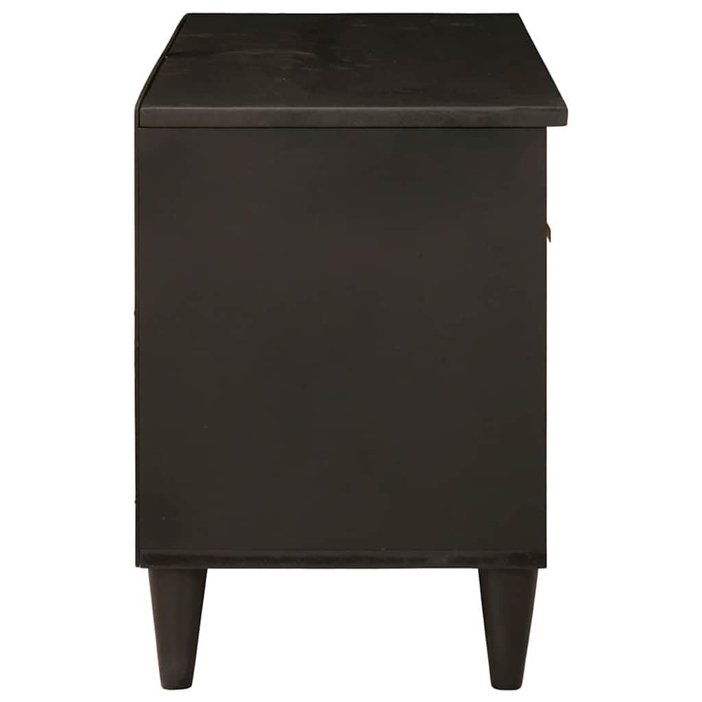 TV-Schrank Schwarz Gold 80x33x46 cm Holzwerkstoff | Mehrere Regale, Kegelfuesse, Stangengriffe, Pflegeleicht mit Feuchttuch