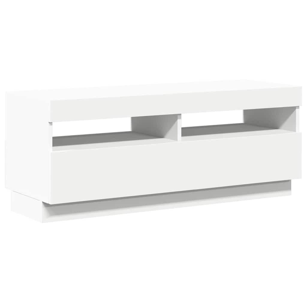 Szafka TV z diodami LED RGB, biała, 100 x 35 x 40 cm, materiał drewnopochodny, nowoczesne centrum rozrywki do salonu, sypialni, do przechowywania multimediów