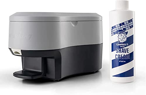 Latherking Campbells Next Generation Hot Lather Machine for Barbers Professional Heated Shaving Cream Dispenser One-Hand Pump Hot Foam Maker UL Certified Barber Shop Equipment Grey