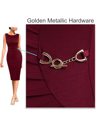 Image of VFSHOW Womens Work Office Business Casual Sleeveless Ruched Elegant Professional Church Cocktail Party Pencil Sheath Dress