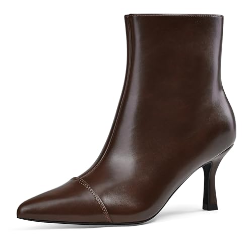 Elisabet Tang Ankle Boots Booties for Women Pointed Toe 3 Inches Heel Dress Comfy with Side Zipper Mide Calf Dat Work Formal Winter Fall