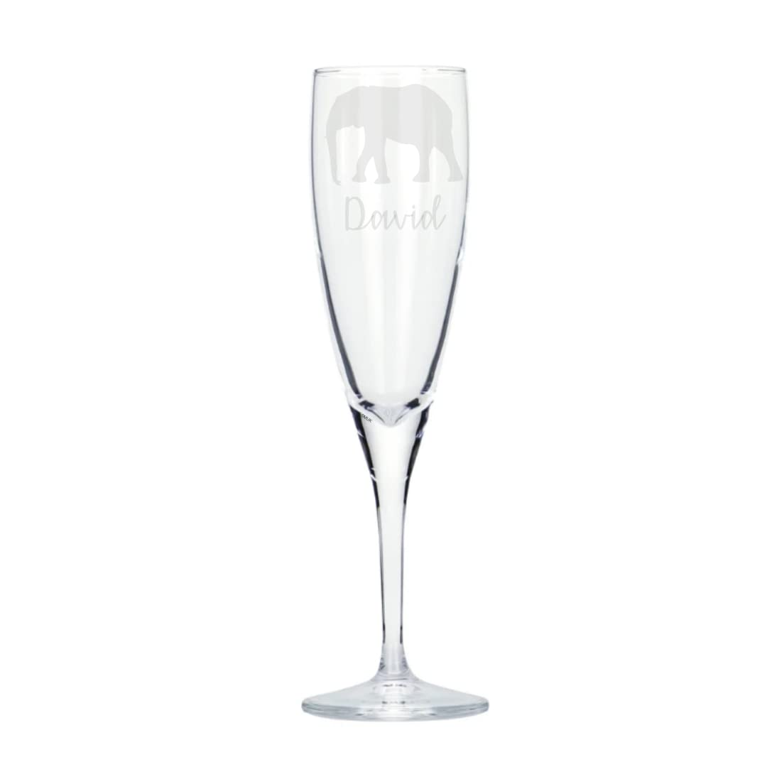 Personalised Elephant Engraved Champagne Glass, Elephant Glass, Gift for Men, Gift for Women