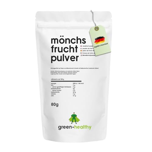Mönchsfrucht Pulver – Zuckerfrei süßen – Monkfruit Süßungsmittel, Ohne Erythrit & Stevia – Sehr hohe Süßkraft – 80 g - greenorganic