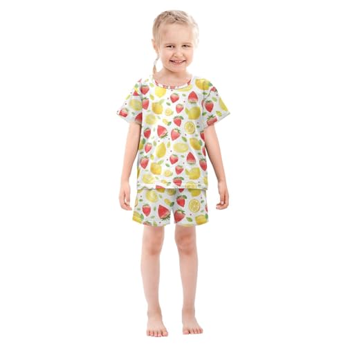 Vdsrup Watercolor Lemon Summer Pajamas Set Short Cotton Strawberry Sleepwear 2 Piece Unisex 5Y2