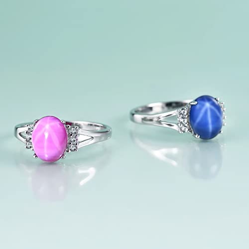 Gem's Beauty 7/9 mm | 0.28"/0.35" Lab Star Sapphire Rings Genuine 925 Sterling Silver Handmade Ring Birthstone Rings Engagement Rings（size 5-10）2