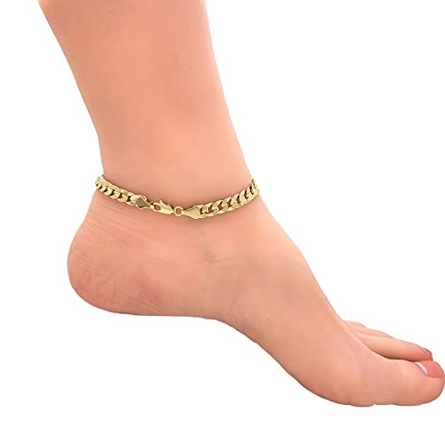 Fashion 21 Anklet For Women Electro Gold Plated Ankle Bracelet - Made In Korea (6Mm 10" Concave Cuban Anklet) #TOP3