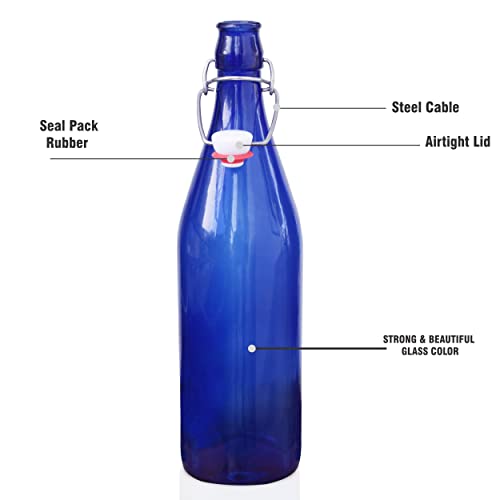 Image of Pure Source India Glass water Bottle Airtight 1000 ml, 1 Piece, Blue