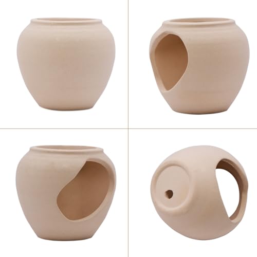 Image of AnRui Fish Tank Hideout Ceramic Jar Aquarium Decorations Cave Cute Jar with a Hole Aquarium Accessories Decor Ornaments for Cichlid, Small Fish, Shrimp to Play Hide Breed Habitat, Apricot