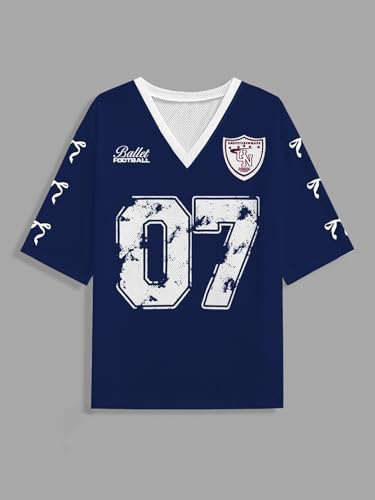 Image of RoseSeek Women's Jersey Shirts Number Graphic V Neck Football T Shirts Tops