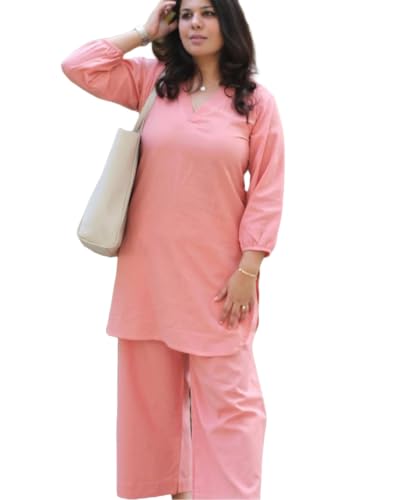 Image of Femezone Women Cotton slub Co-ord Kurta and Pant Set (FEM22230610-01-Vcord)