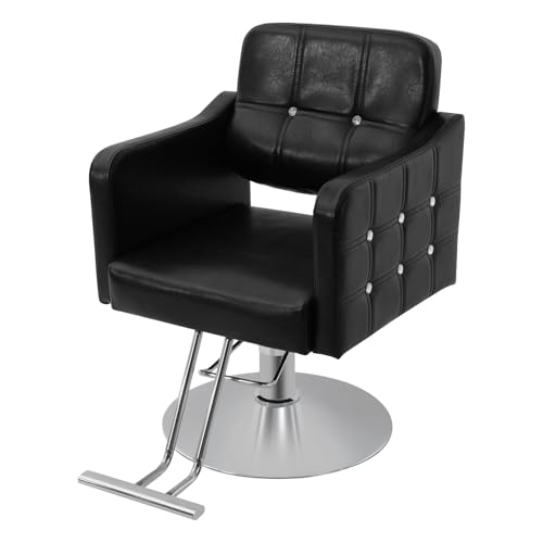 Image of Salon Chair,Salon Chair for Hair Stylist with Height Adjustment,360 Rotatable Barber Chair for Barber Store,Beauty Salons,Spas (Black+Silver)