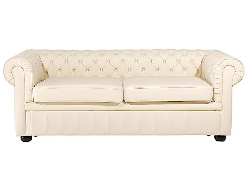 Beliani Klassisches Sofa im englischen Stil Echtleder beige/Creme...