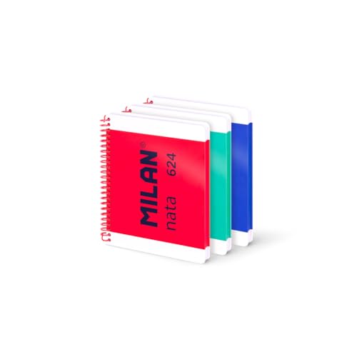MILAN® Pack 3 cuadernos A5 con espiral y tapa dura, papel a líneas (7 mm), 80 hojas de 95 gr/m², colección MILAN nata® 624 since 1918