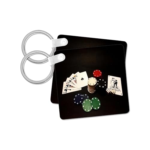 3dRose, Image of Poker Hand With Chips On Black, set of 2 Key Chains