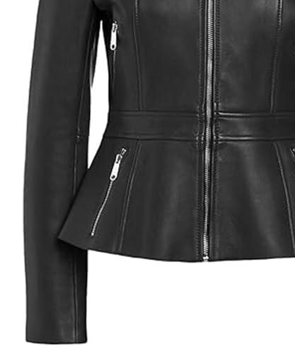Women's Real Lambskin Spring Peplum Jacket - Genuine Drowned Collarless Leather Jacket for Women4