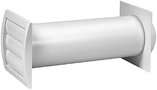 4 Inch / 100 mm Through-Wall Ventilation kit - Adjustable - Louvered Dryer Vent Cover with Pipe and Duct Connector - White - Plastic - with Built in Fly Screen Mesh (Style 1 with 4'' Inch)