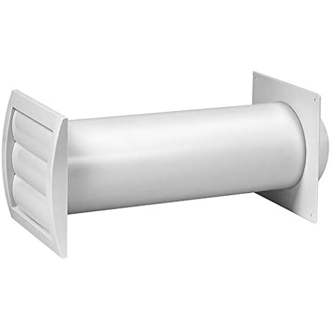 4" Inch Through-Wall Ventilation kit - Adjustable - Louvered Dryer Vent Hood with Pipe and Duct Connector - White - Plastic - with Built in Fly Screen Mesh Cover