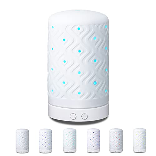 Essential Oil Diffuser Ultrasonic Aromatherapy Diffusers Ceramic Oil Diffuser with 7 LED Color Changing Light and Auto Off Safety Switch Light Vaporizer Humidifier for Home Office Room