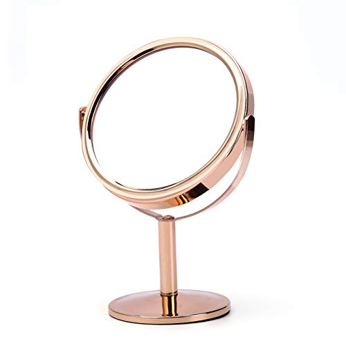 iixeal 4-inch Tabletop Two-Sided Swivel Vanity Mirror with 5X Magnification for Bathroom Bedroom, 6-inch Height, Candy Color (Rosegold)