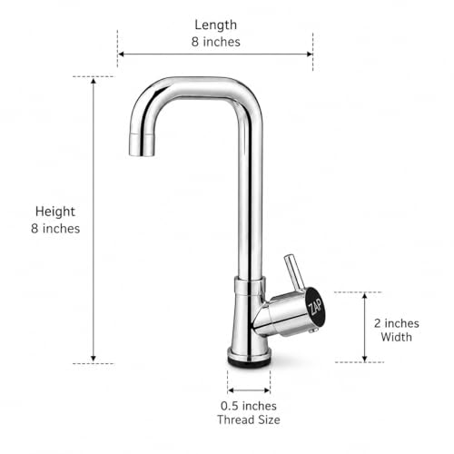 Image of ZAP AquaSwan Brass Swan Neck Kitchen Tap | 360 Swivel Spout Faucet | Heavy Duty Chrome Finish Deck Mounted Sink Tap | Leak Resistant Kitchen Faucet for Sink, Wash Basin & Utility Area