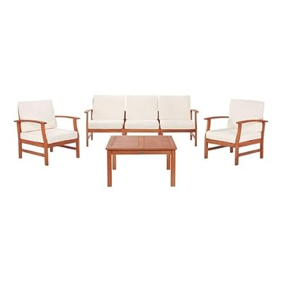 Safavieh Outdoor Collection Parcer Natural and Beige 4-Piece Patio Set, Natural/Beige