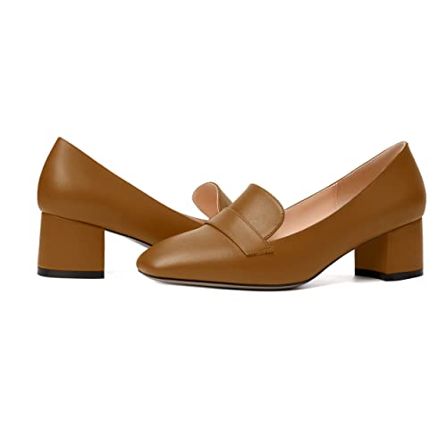 Image of MODENCOCO Womens Square Toe Slip On Comfortable Casual Matte Work Chunky Low Heel Loafers Shoes 2 Inch